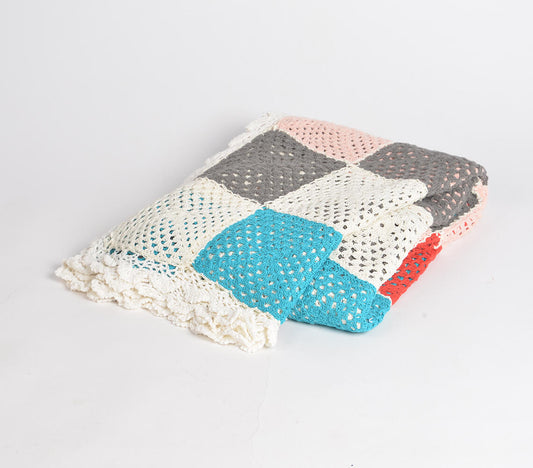 Geometric Crochet Cotton Throw – Handmade 62" x 51"
