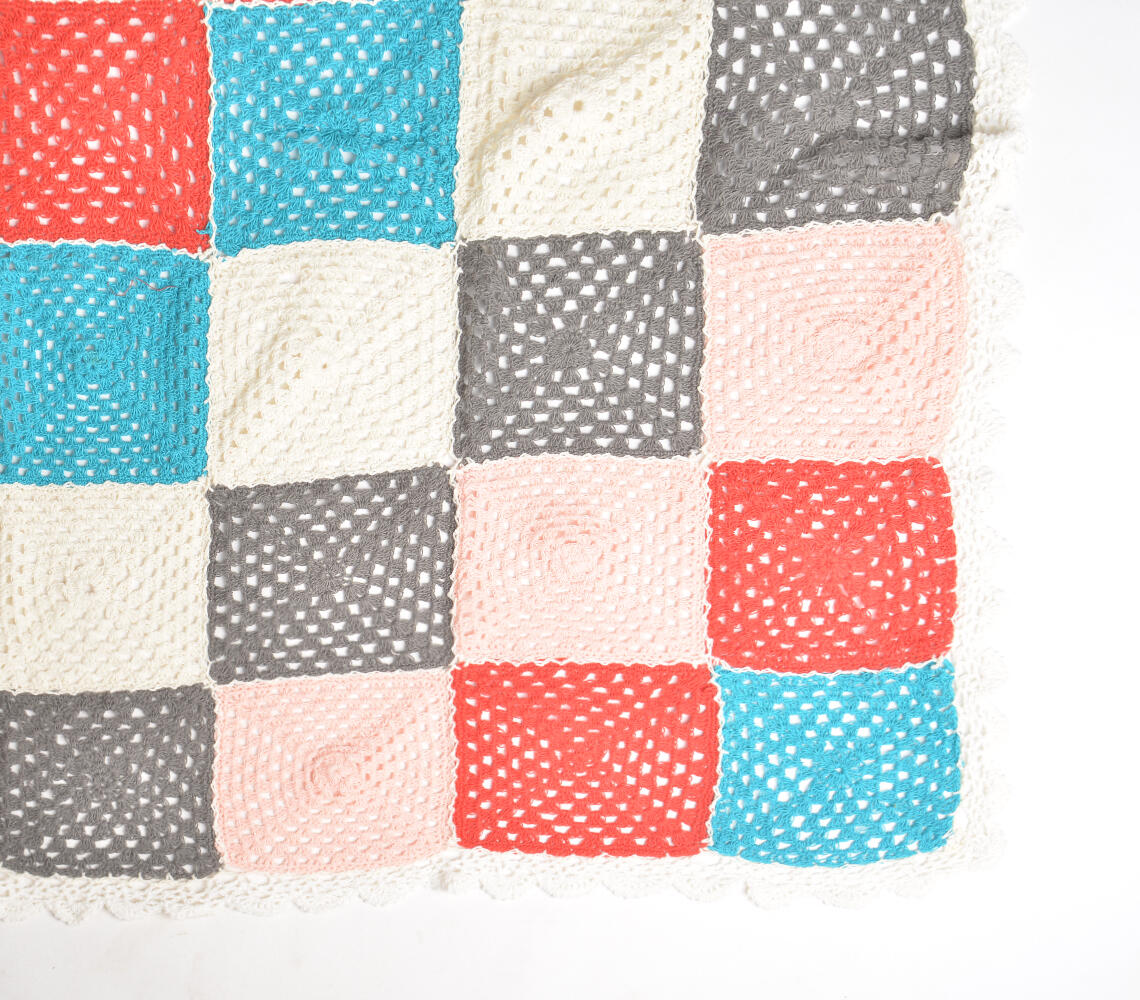 Geometric Crochet Cotton Throw – Handmade 62" x 51"