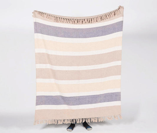 Pastel Multicolor Striped Cotton Throw – Handwoven 61" x 51"
