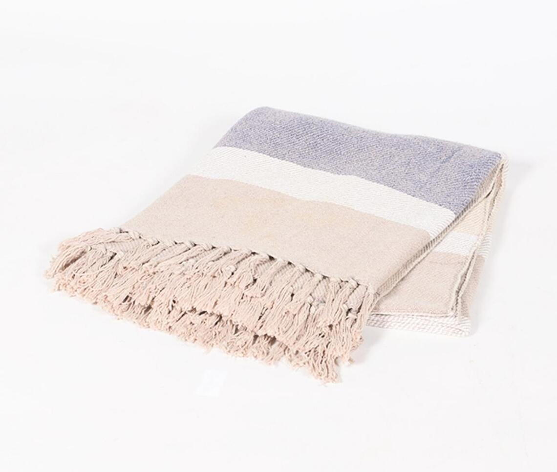 Pastel Multicolor Striped Cotton Throw – Handwoven 61" x 51"