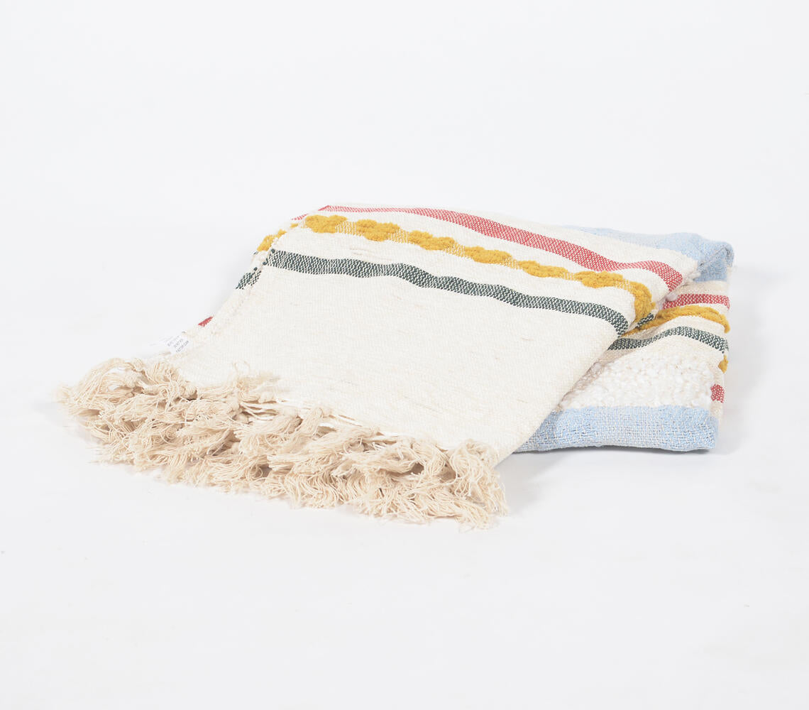 Hand-Tufted Cotton Striped Throw Blanket – Vibrant Multicolor