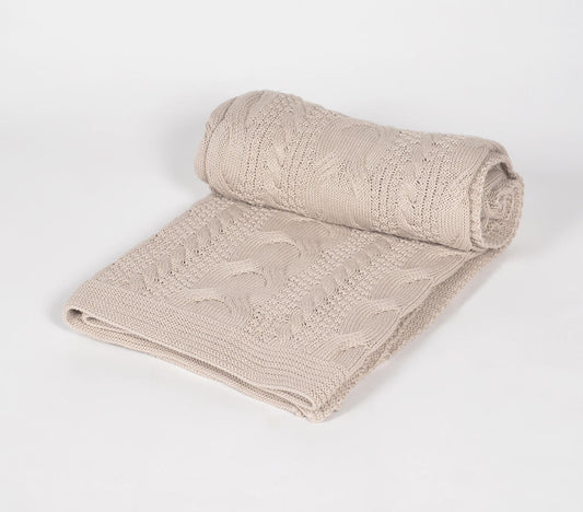 Knitted Taupe Cotton Throw – 100% Cotton, 50" x 61.5"