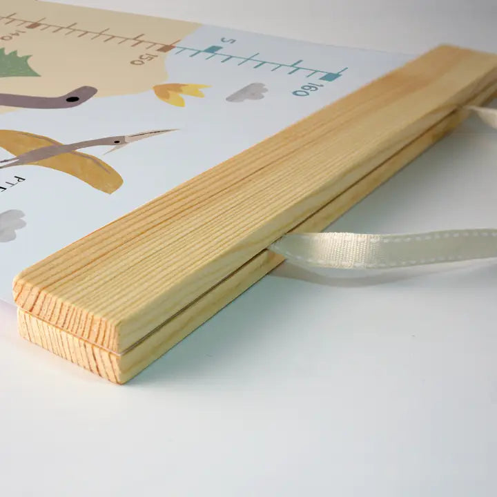 Dinosaur Height Growth Chart – Canvas Wall Ruler with Wooden Hangers