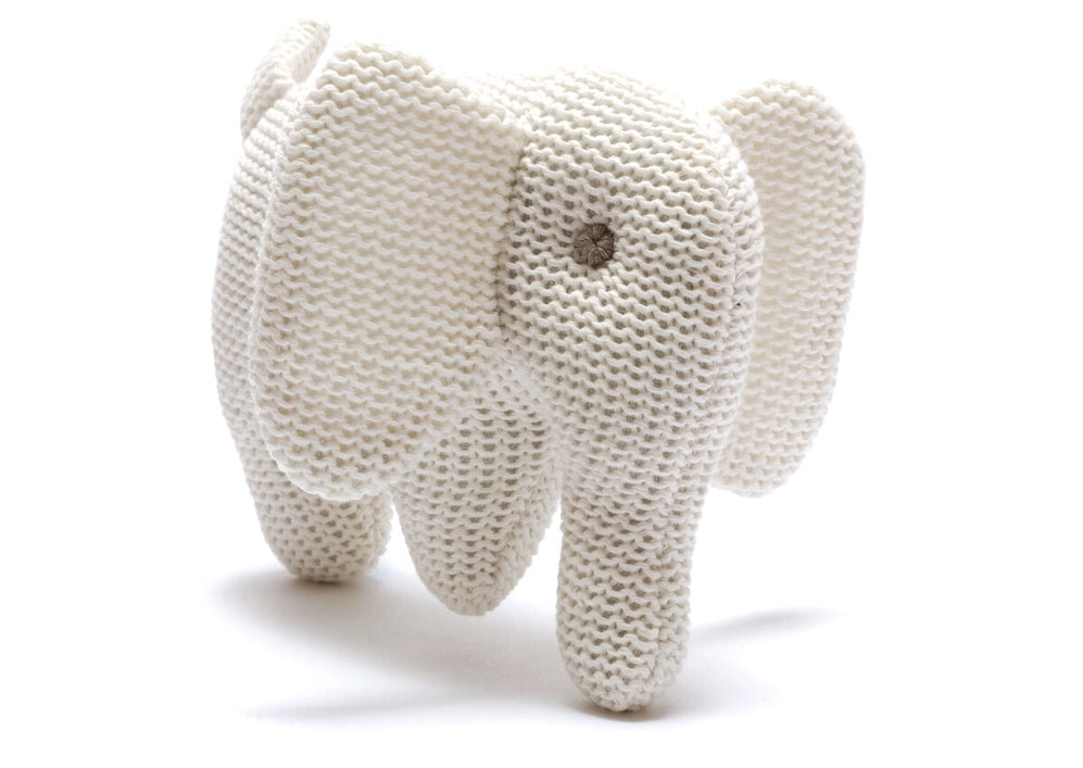 Hand Knitted White Organic Cotton Elephant Baby Rattle