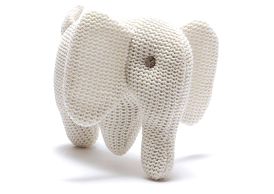 Hand Knitted White Organic Cotton Elephant Baby Rattle