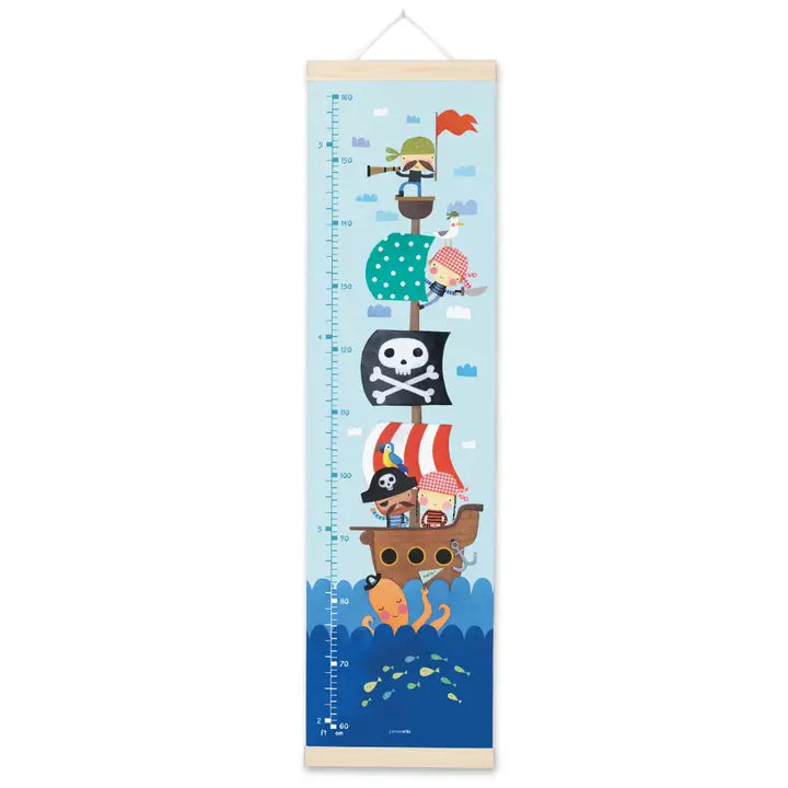 Pirate Height Growth Chart – Canvas Wall Ruler with Wooden Hangers