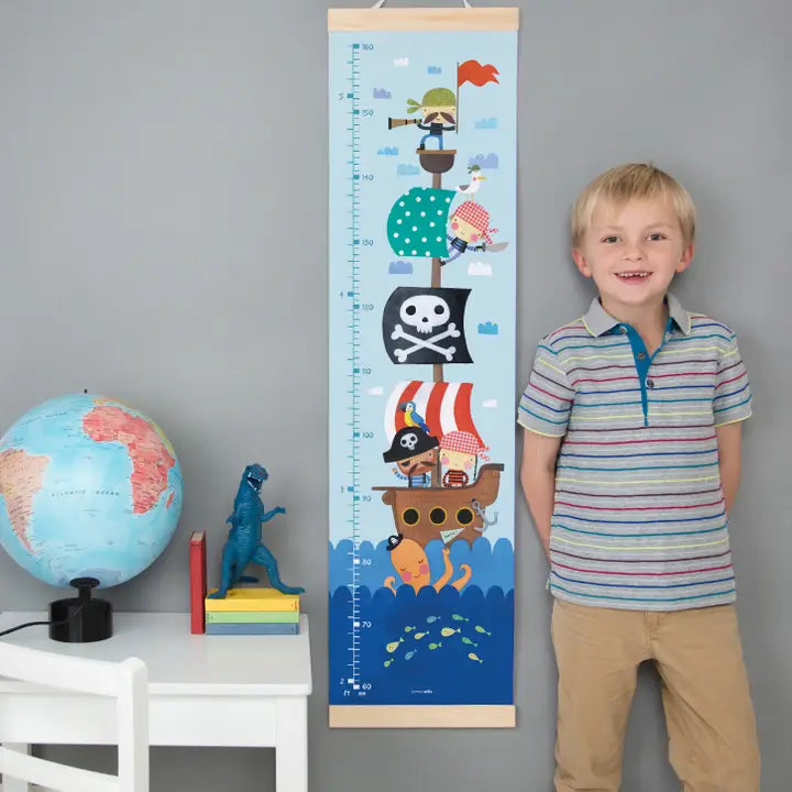 Pirate Height Growth Chart – Canvas Wall Ruler with Wooden Hangers