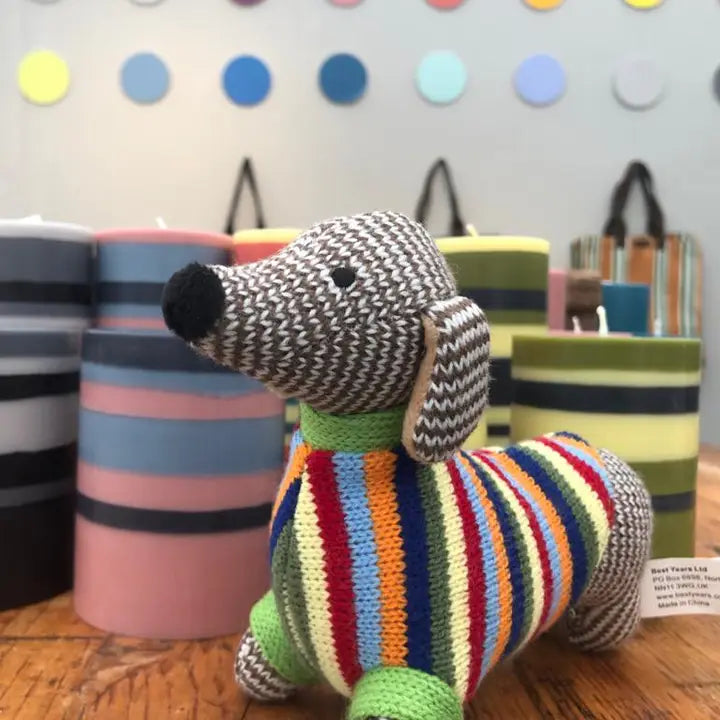 Hand Knitted Sausage Dog Baby Rattle
