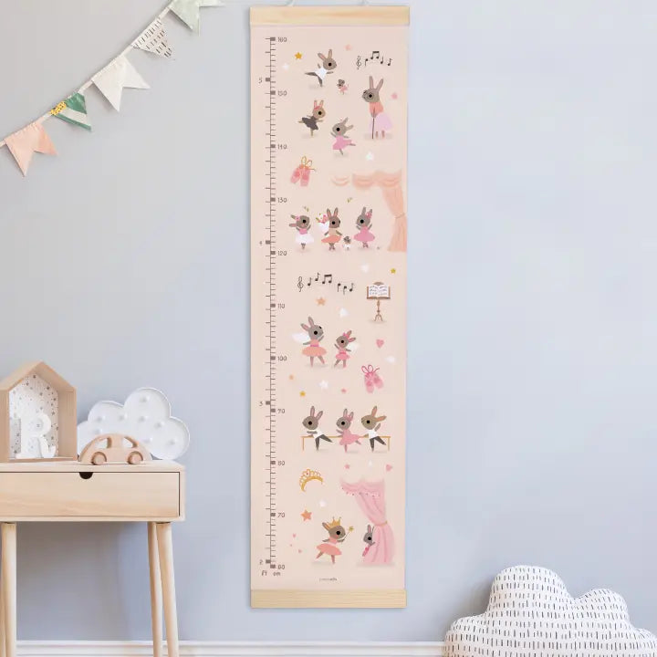 Ballet Height Growth Chart – Canvas Wall Ruler with Wooden Hangers