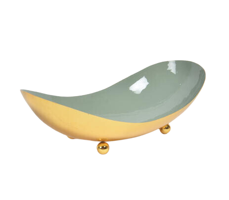 Enamelled Iron Sage Green Bean-Shaped Bowl