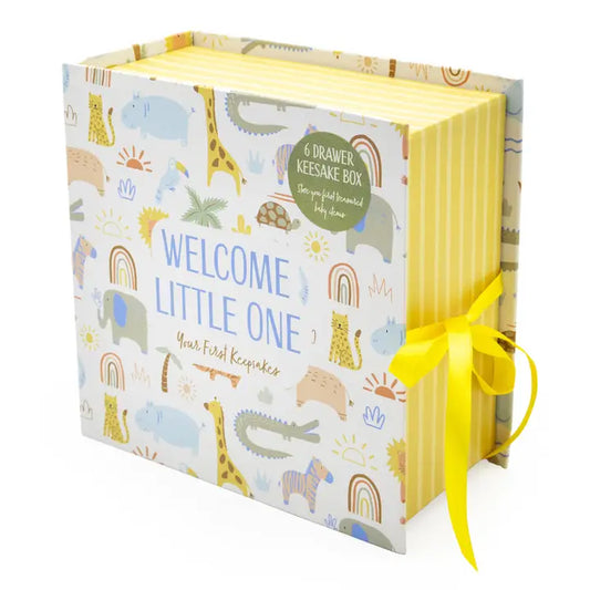 Welcome Little One – Baby Keepsake Box Book with Organised Drawers