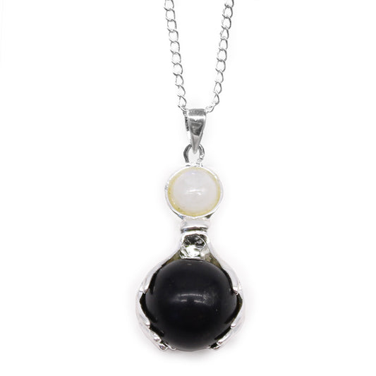 Round Black Agate Pendant Necklace