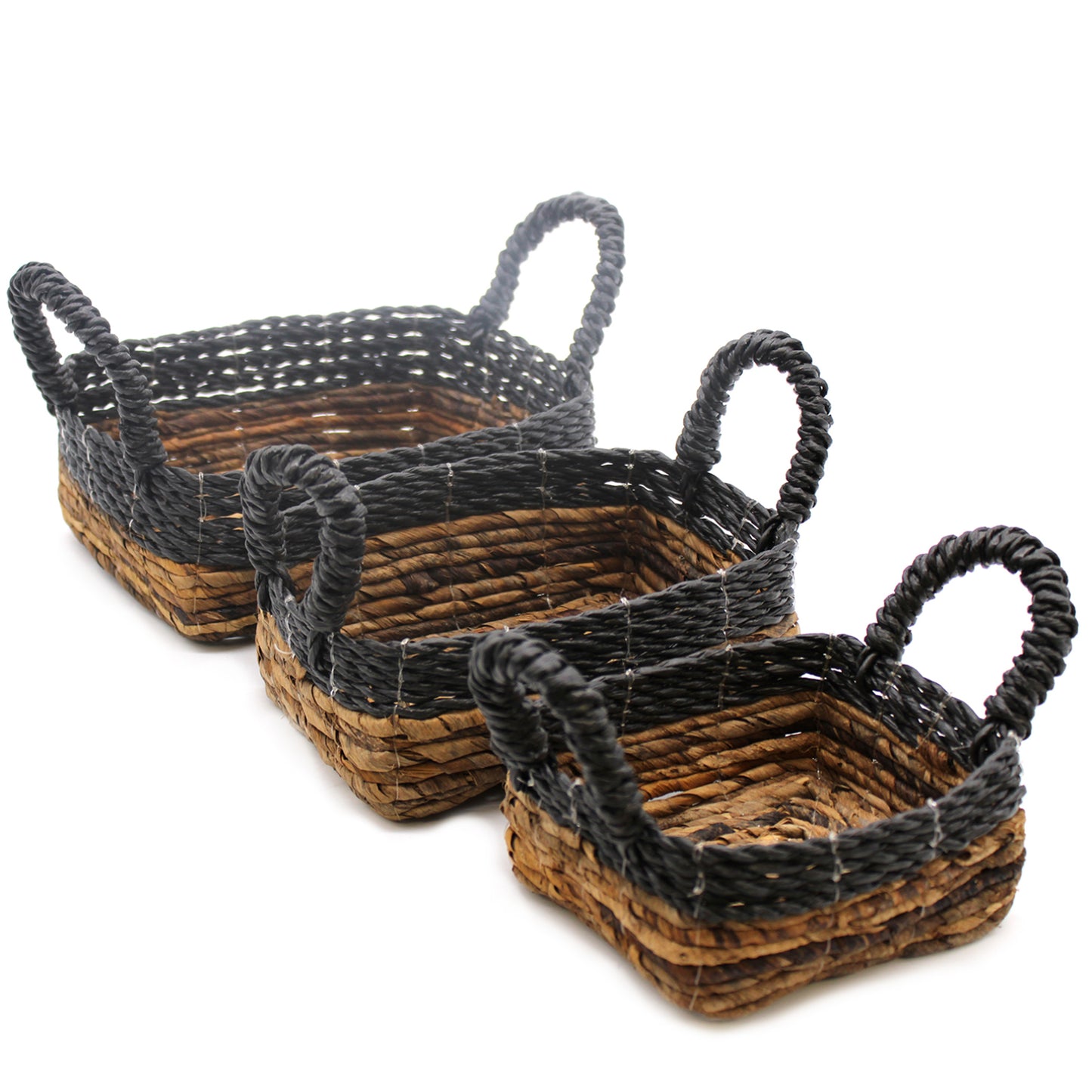 Banana Leaf & Raffia Square Basket- Set of 3