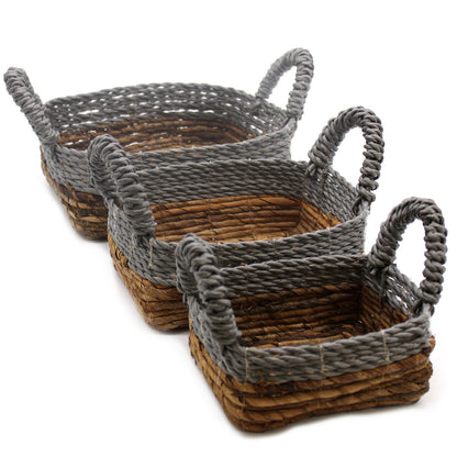 Banana Leaf & Raffia Square Basket- Set of 3