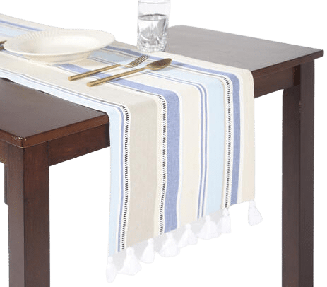 Ocean striped & tasseled handloom cotton table runner